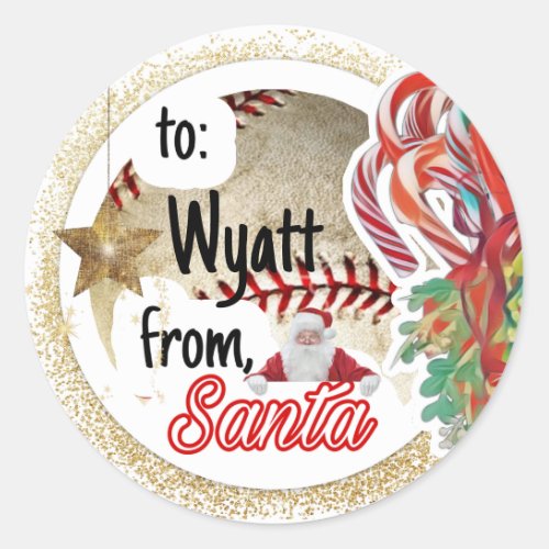 Personalized from Santa Baseball  Classic Round Sticker