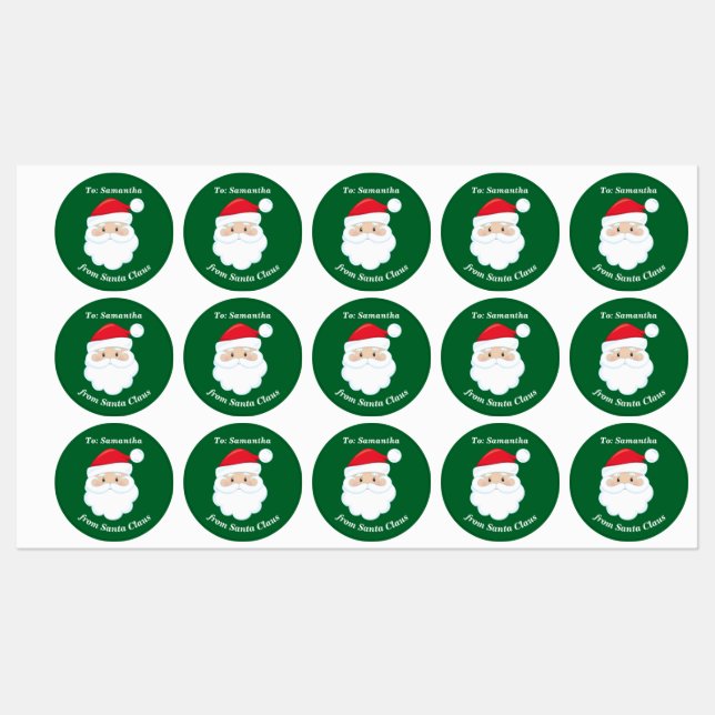 Personalized From Santa Claus Green Christmas Gift Labels (Sheet)