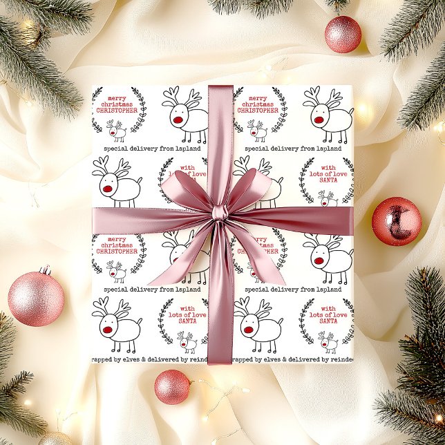 Personalized from Santa Lapland Reindeer Kids Wrapping Paper (Special delivery from Lapland christmas wrapping paper)