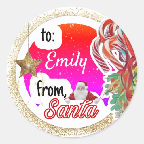 Personalized from Santa rainbow gold  Christmas Classic Round Sticker