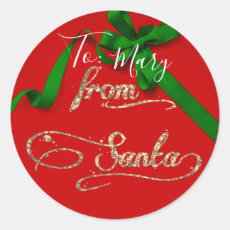 Personalized From Santa red and green Classic Round Sticker