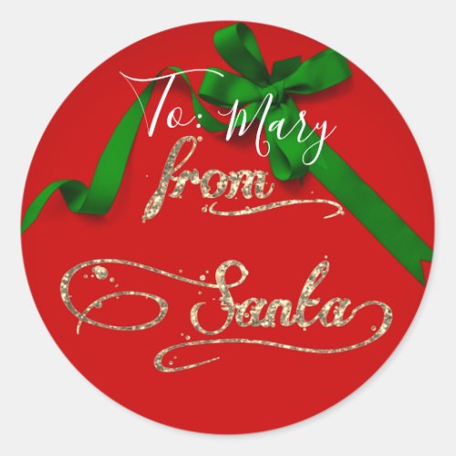 Personalized From Santa red and green large Classic Round Sticker