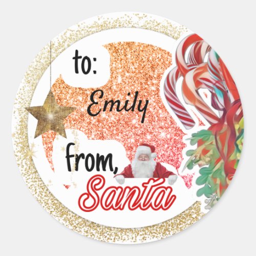 Personalized from Santa rose gold glam Christmas Classic Round Sticker