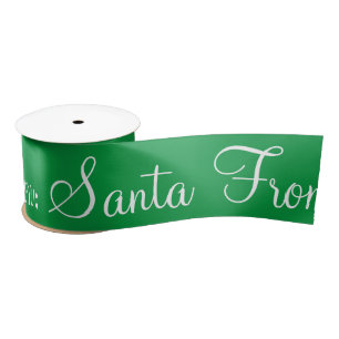 Personalized From Santa Script Holiday Green Satin Ribbon