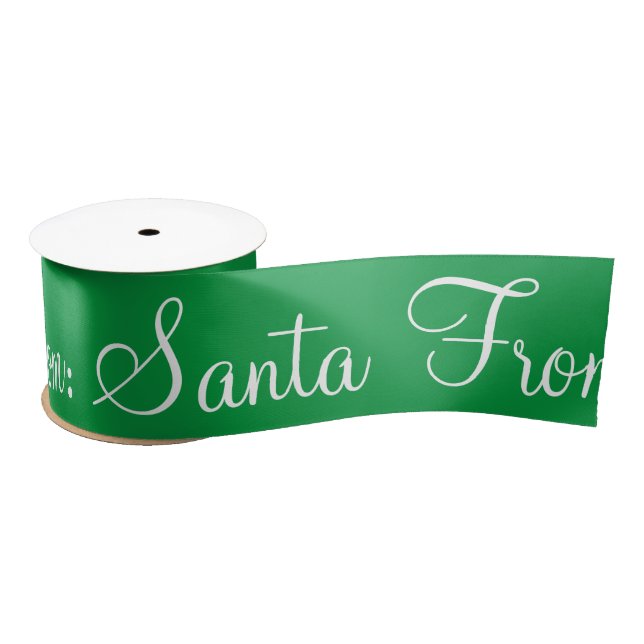 Personalized From Santa Script Holiday Green Satin Satin Ribbon (Spool)