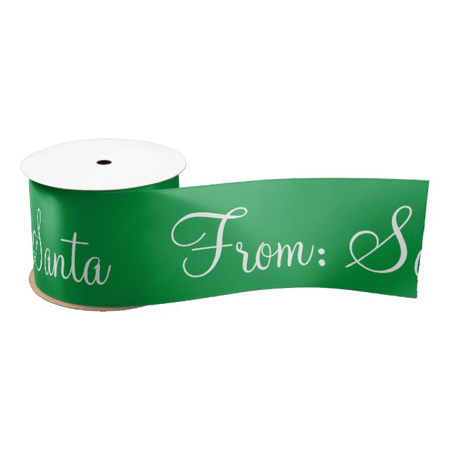 Personalized From Santa Script Holiday Green Satin Satin Ribbon (Spool)