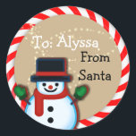 Personalized from Santa Snowman Christmas Large Classic Round Sticker<br><div class="desc">Sometimes we have to be the physical helper for Santa! Personalized stickers from Santa will surely make this easier! Don't just say it...  Prove it with a visual mark on your children's presents from Santa himself! Surely a Best Mom ever move! Merry Christmas!</div>