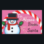 Personalized from Santa Snowman Pink Christmas Rectangular Sticker<br><div class="desc">Sometimes we have to be the physical helper for Santa! Personalized stickers from Santa will surely make this easier! Don't just say it...  Prove it with a visual mark on your children's presents from Santa himself! Surely a Best Mom ever move! Merry Christmas!</div>