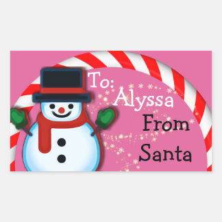 Personalized from Santa Snowman Pink Christmas Rectangular Sticker