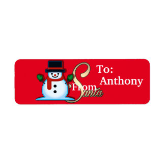 Personalized From Santa Snowman Red Christmas Label