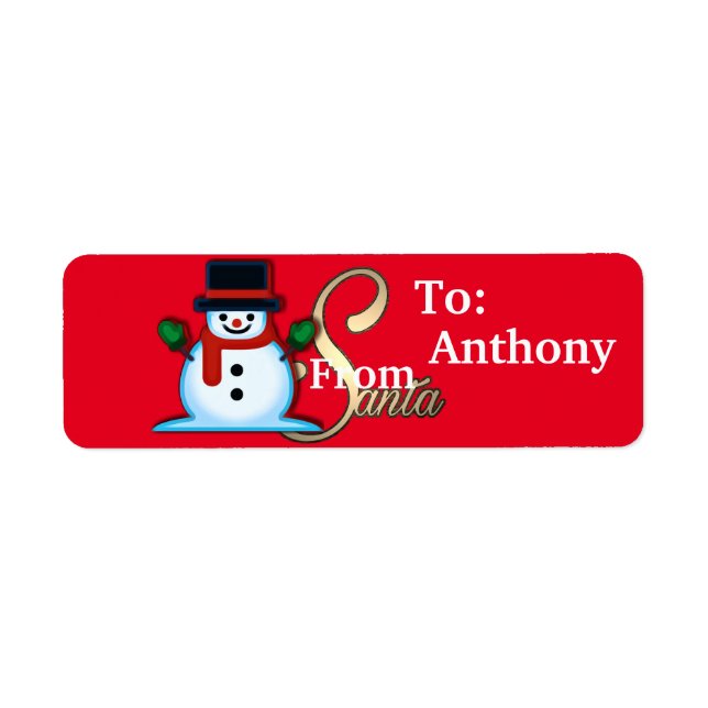 Personalized From Santa Snowman Red Christmas Label (Front)