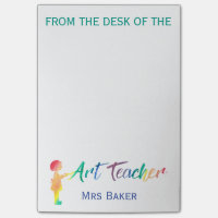 Personalized From The Desk of Art Teacher Colorful Post-it Notes