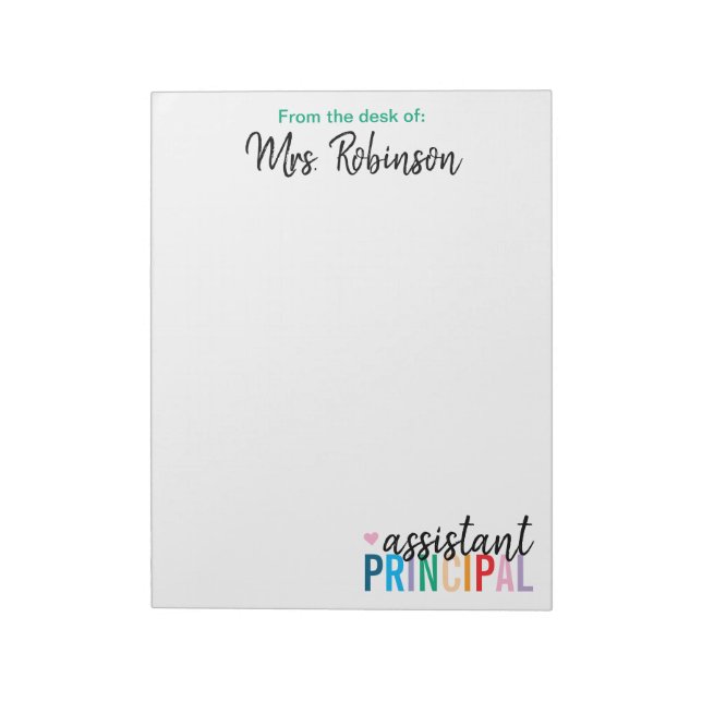 Personalized From the Desk of Assistant Principal Notepad (Rotated)