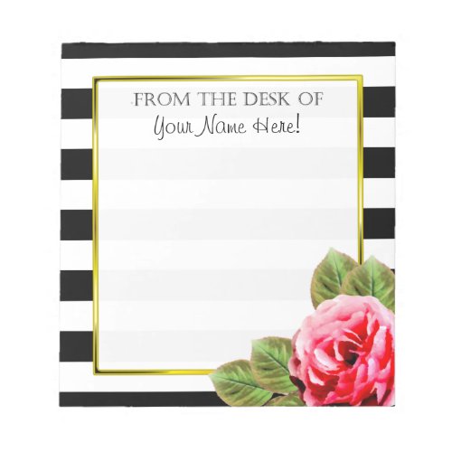 Personalized From The Desk Of For Women Pink Rose Notepad