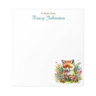 Personalized From the Desk of Fox in Flowers Notepad