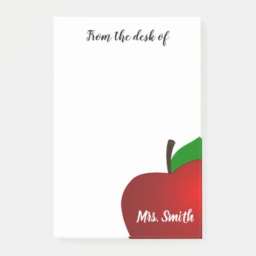 Personalized From the Desk of Teacher Red Apple Post_it Notes