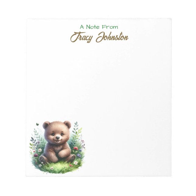 Personalized From the Desk of Watercolor Bear Notepad (Front)