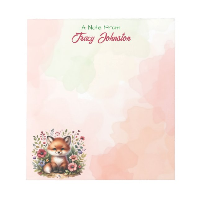 Personalized From the Desk of Watercolor Fox Notepad (Front)