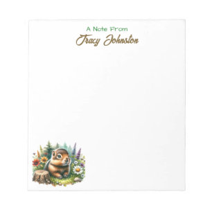 Personalized From the Desk of Watercolor Groundhog Notepad