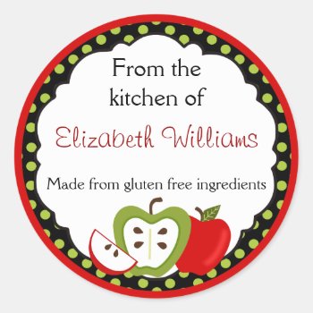 Personalized From The Kitchen Apples Classic Round Sticker by NightOwlsMenagerie at Zazzle
