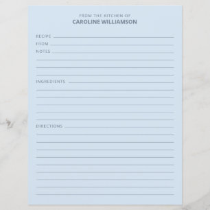 Personalized From the Kitchen of Name Blue Recipe