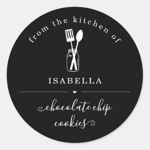 Personalized From the Kitchen on Black Background Classic Round Sticker