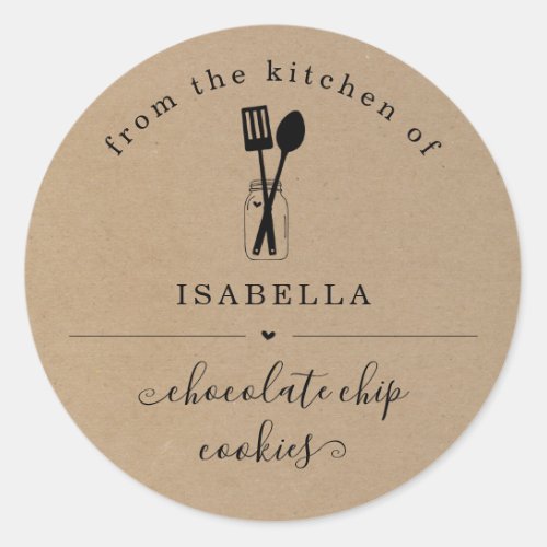 Personalized From the Kitchen on Kraft Background Classic Round Sticker