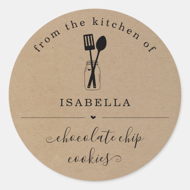 Personalized From the Kitchen on Kraft Background Classic Round Sticker (Front)