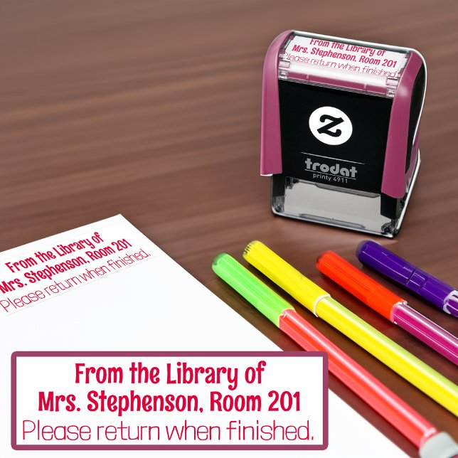 Personalized From the Library Of Book Teacher Self-inking Stamp (personalized library book classroom teacher rubber stamp)