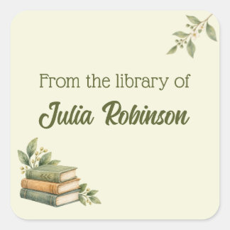Personalized From the Library of Botanical Square Sticker