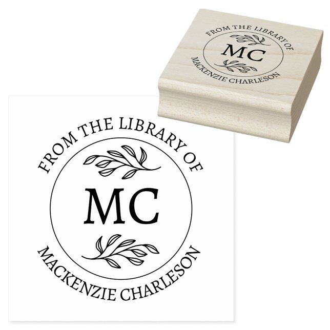 Personalized From the Library of Monogram Book Rubber Stamp (From the Library of - personalized monogram initials with custom text and name book lovers stamp)
