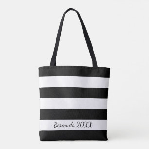 Personalized Front and Back Black Striped Tote Bag