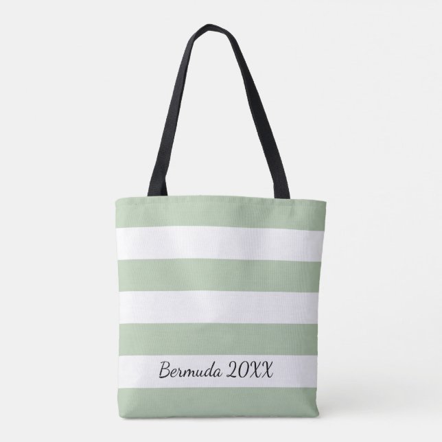 Personalized Front and Back Sage Striped Tote Bag (Back)