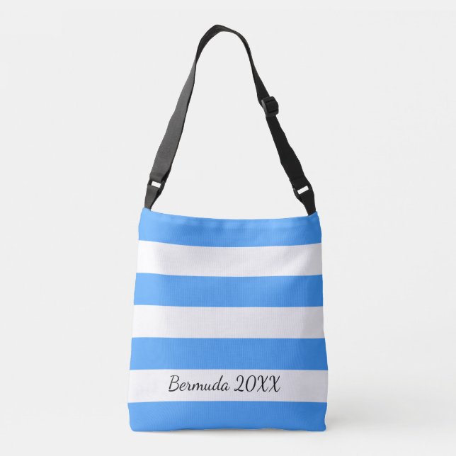 Personalized Front and Back Sky Blue Striped Tote (Back)