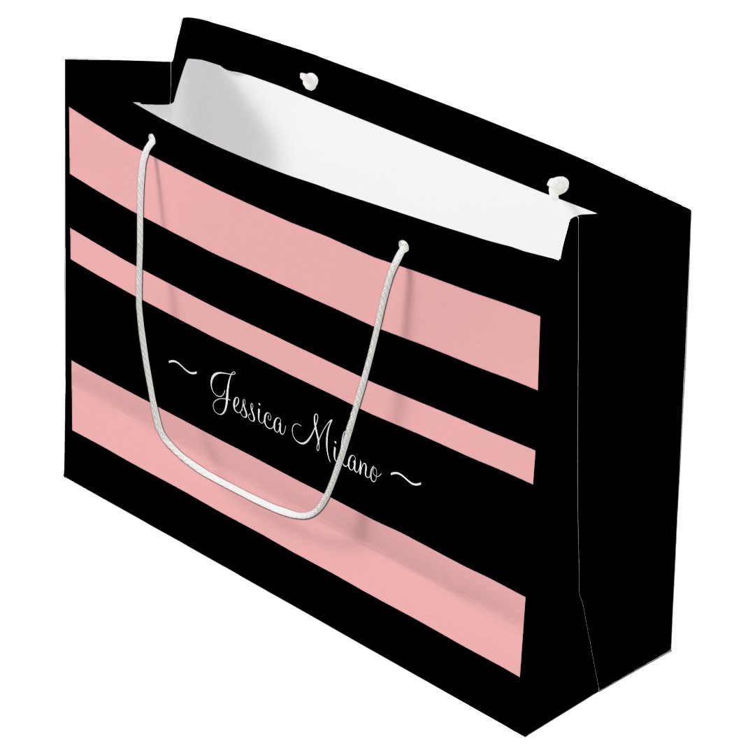 Personalized Front Back Pink and Black Paper Bag | Zazzle