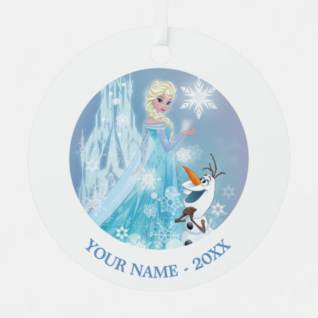 Personalized Frozen | Elsa and Olaf - Icy Glow Metal Ornament (Front)