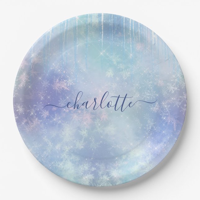 Personalized Frozen Icicles Short Paper Plates (Front)