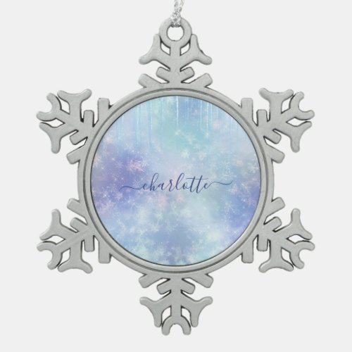 Personalized Frozen Icicles Snowflake Pewter Christmas Ornament