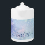 Personalized Frozen Icicles Teapot<br><div class="desc">This design is an elegant high-quality sparkling icicle background with snowy bokeh textures. You can simply personalize & customize by quickly adding your name. Your name will be printed on the product in beautiful calligraphy. You can also delete/ leave the space blank if you don't want your name printed on...</div>