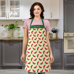 Personalized Fruity Summer Red Watermelon Pattern Apron<br><div class="desc">Personalized Apron featuring a summery fruity pattern of partly eaten red watermelons against a light yellow background. Personalize it by replacing the placeholder text. For more options such as to change the font and it's size/color or the spacing between letters click the "Customize" button. *Please note that the Zazzle Watermark...</div>