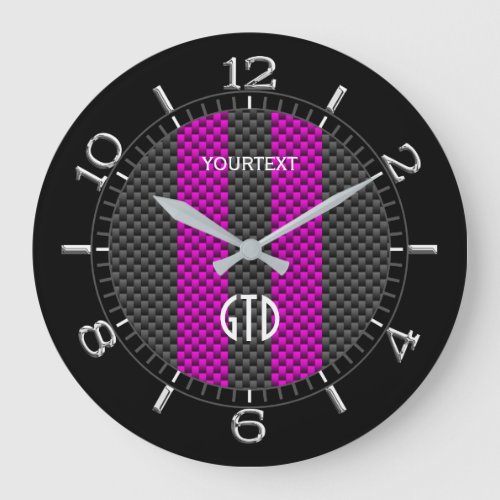 Personalized Fuchsia Carbon Style Racing Stripes Large Clock