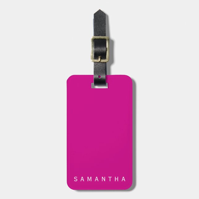Personalized Fuchsia Modern Typography Luggage Tag (Front Vertical)