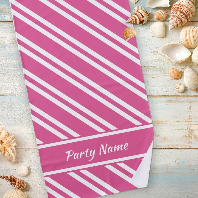 Personalized Fuchsia Pink and White Stripes Beach Towel (Creator Uploaded)