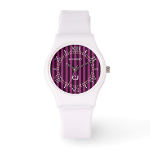 Personalized Fuchsia Vertical Stripes Dial Watch