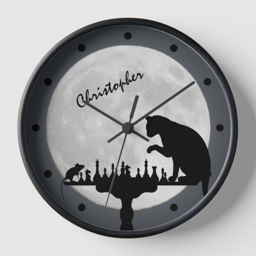 Personalized Full Moon Cat and Mouse Chess Game Clock