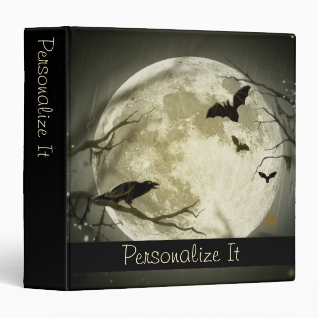 Personalized Full Moon with bats and Raven 3 Ring Binder (Front/Spine)