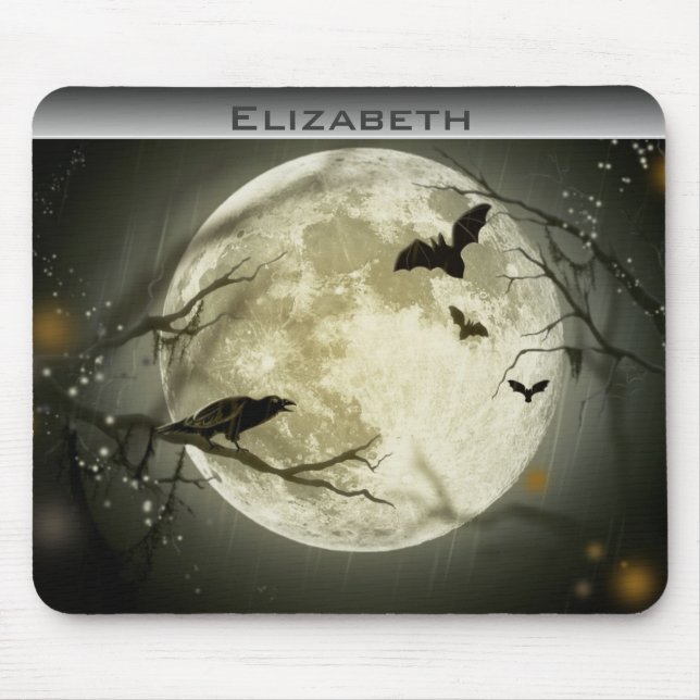 Personalized Full Moon with bats and Raven Mouse Pad (Front)