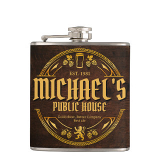 Personalized Full Wrap Vintage Pub Rustic Wood Flask