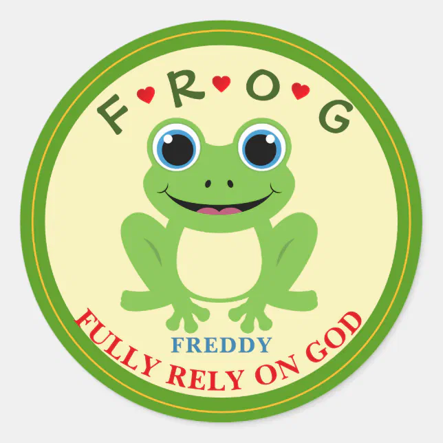 Personalized Fully Rely on God Boy Frog Classic Round Sticker | Zazzle