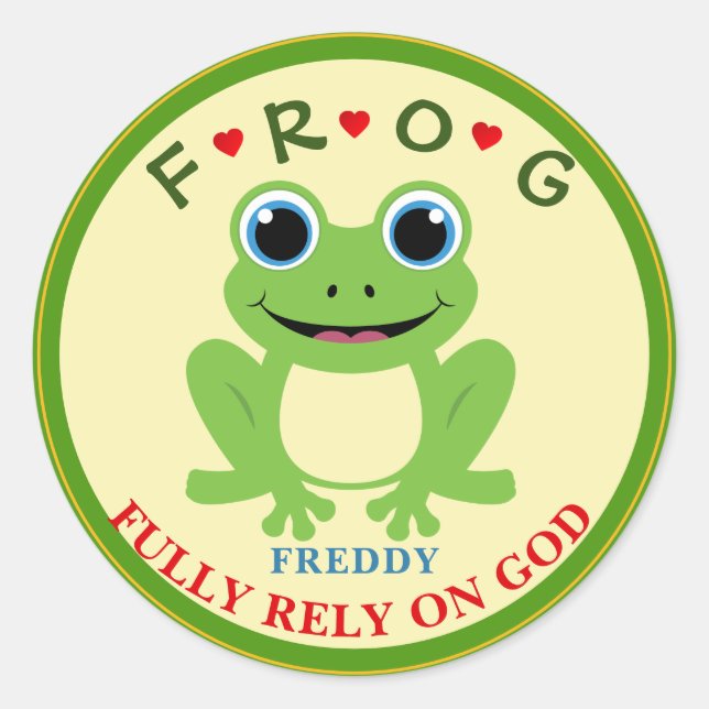 Personalized Fully Rely on God Boy Frog Classic Round Sticker (Front)